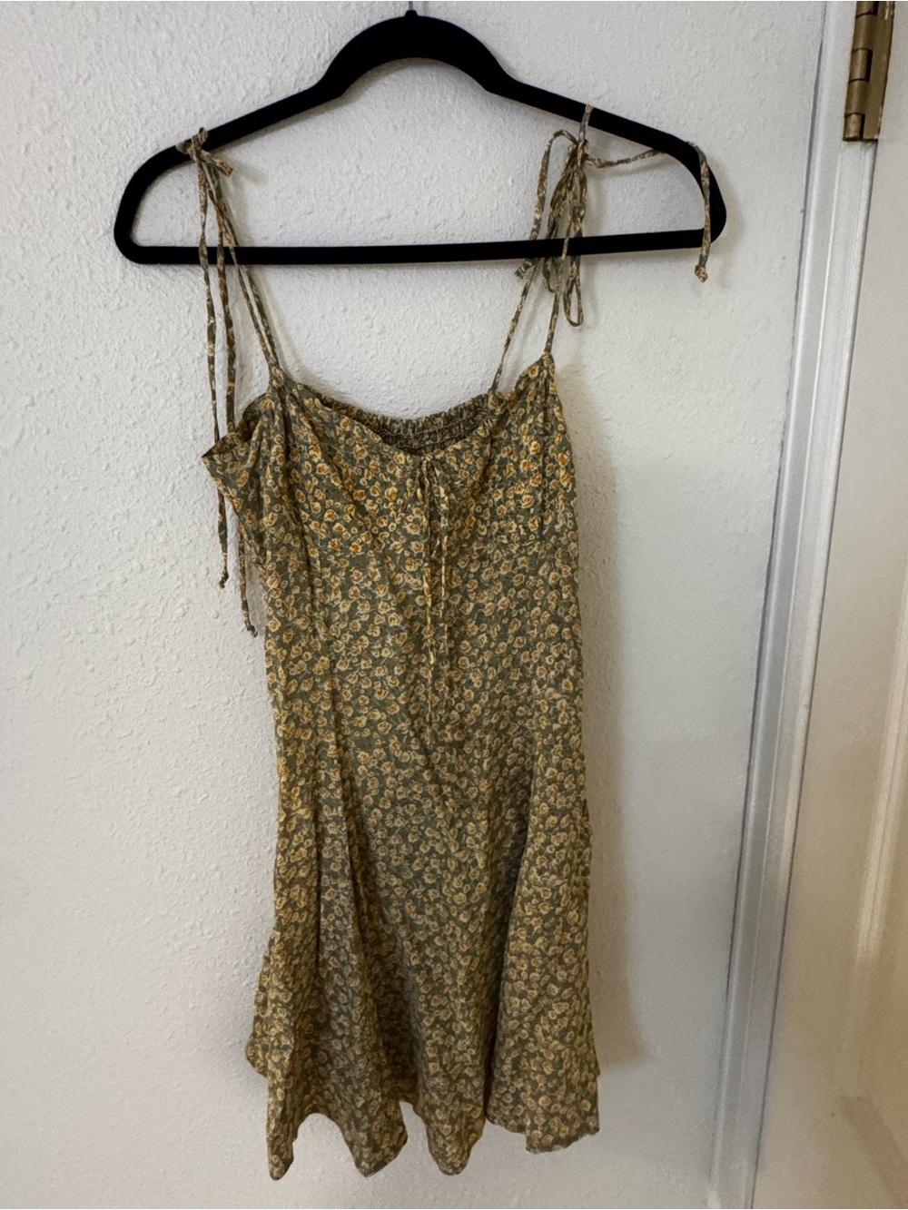 Blue Life- Floral Tie-Shoulder Mini Dress in Olive Yellow